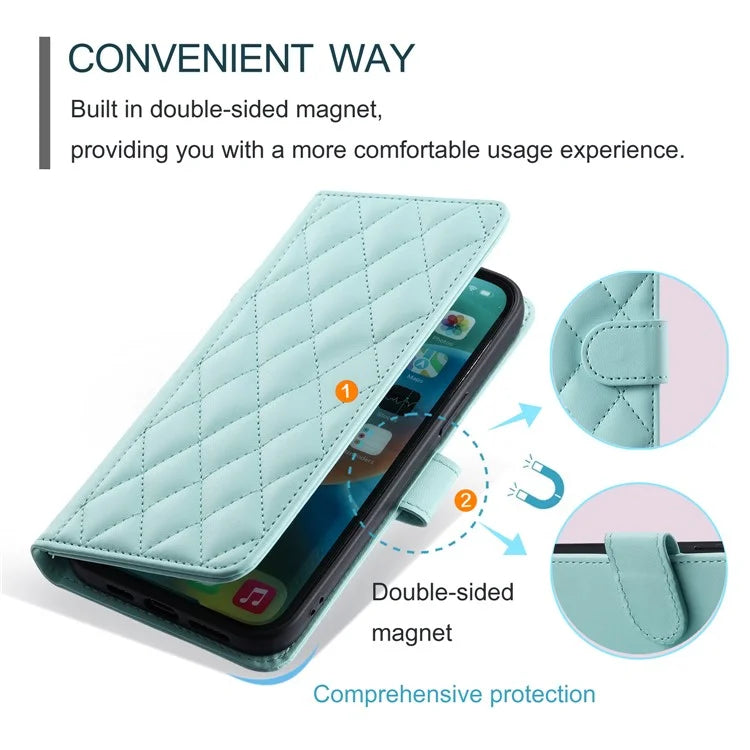 For Samsung Galaxy S24 FE Wallet Case Rhombus Grid PU Leather Phone Cover