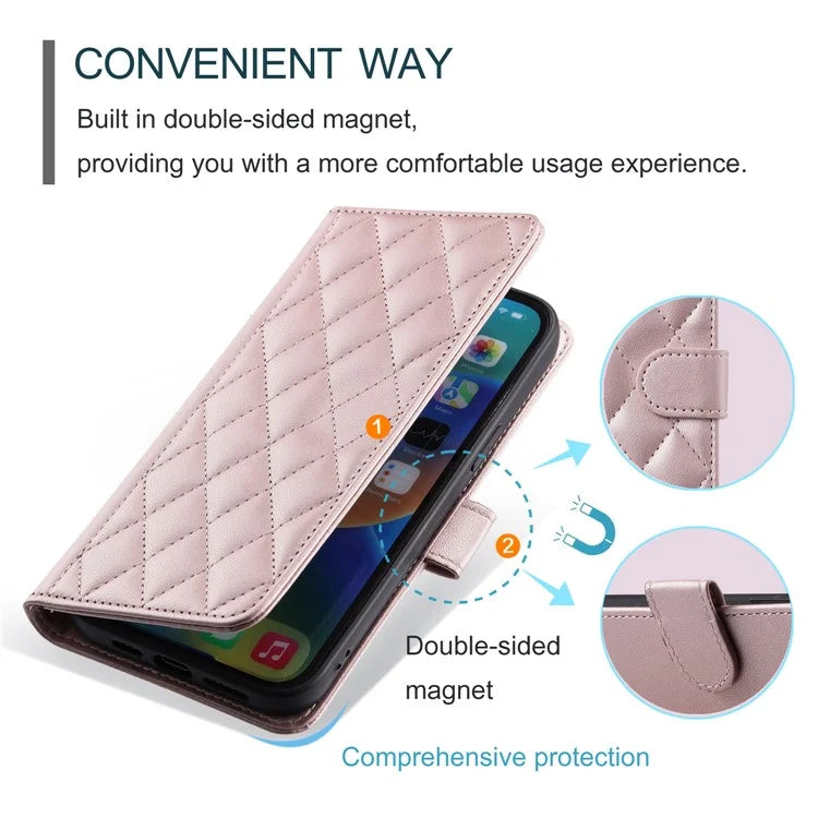 For Samsung Galaxy S24 FE Wallet Case Rhombus Grid PU Leather Phone Cover