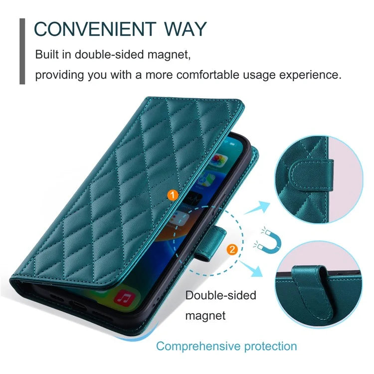 For Samsung Galaxy S24 FE Wallet Case Rhombus Grid PU Leather Phone Cover