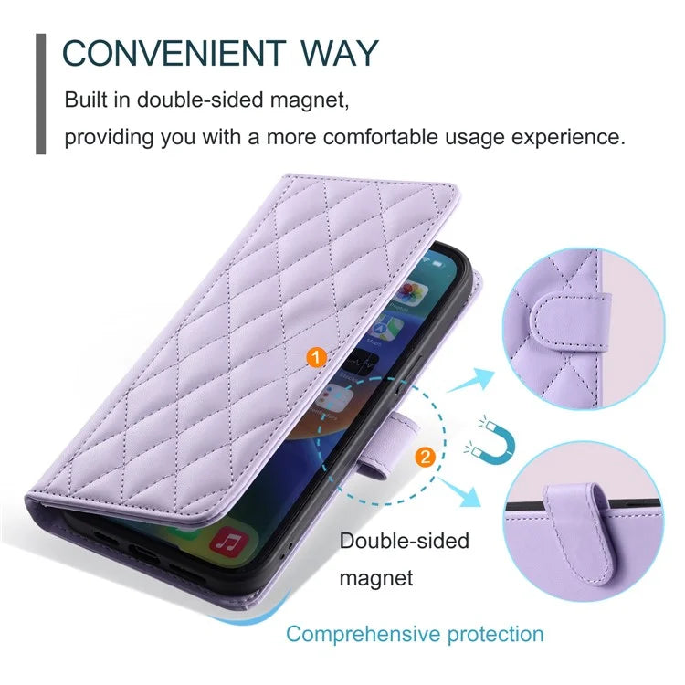 For Samsung Galaxy S24 FE Wallet Case Rhombus Grid PU Leather Phone Cover
