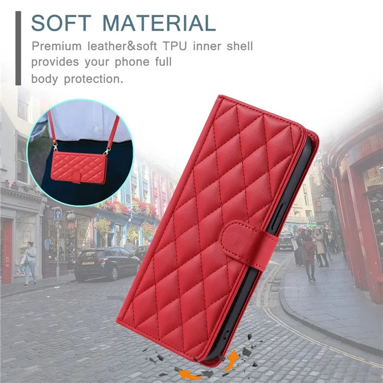 For Samsung Galaxy S24 FE Wallet Case Rhombus Grid PU Leather Phone Cover