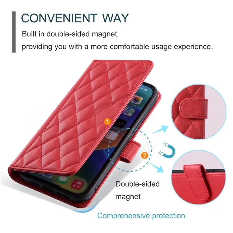For Samsung Galaxy S24 FE Wallet Case Rhombus Grid PU Leather Phone Cover
