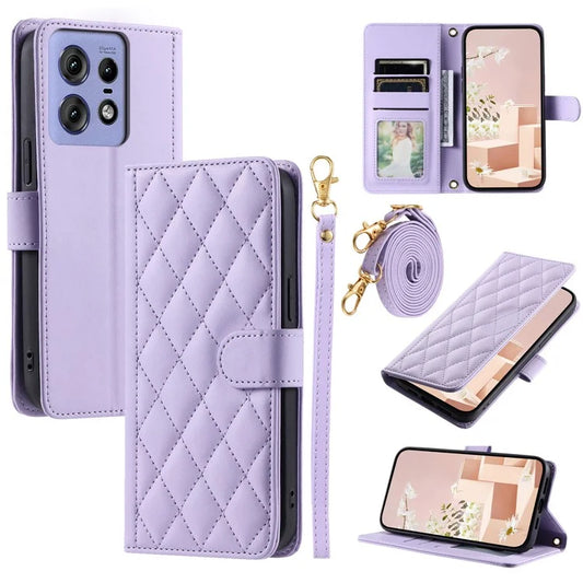 For Motorola Edge 50 Pro 5G Wallet Case Rhombus Grid PU Leather Phone Cover