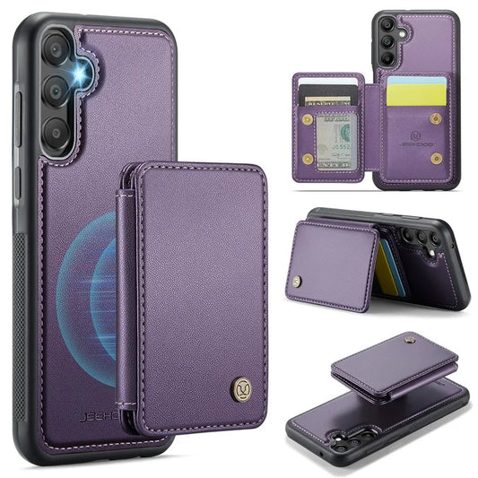 JEEHOOD J05 For Samsung Galaxy A55 5G Case Card Holder Kickstand Leather+TPU Phone Cover