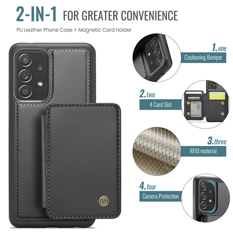 JEEHOOD J05 For Samsung Galaxy A53 5G Case Card Holder Kickstand Leather+TPU Phone Cover