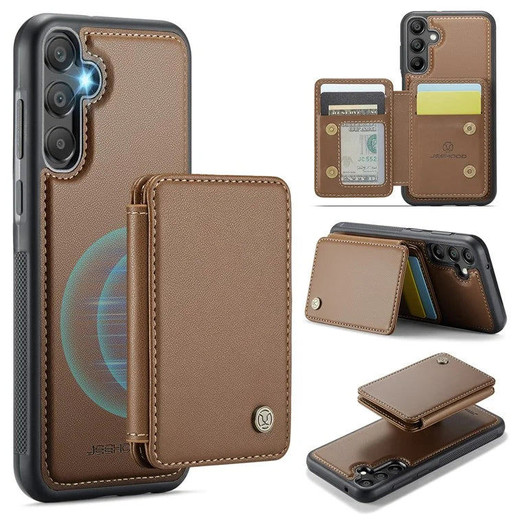 JEEHOOD J05 For Samsung Galaxy A35 5G Case Card Holder Kickstand Leather+TPU Phone Cover