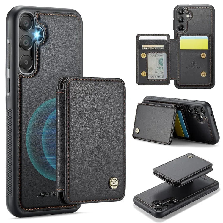 JEEHOOD J05 For Samsung Galaxy A35 5G Case Card Holder Kickstand Leather+TPU Phone Cover
