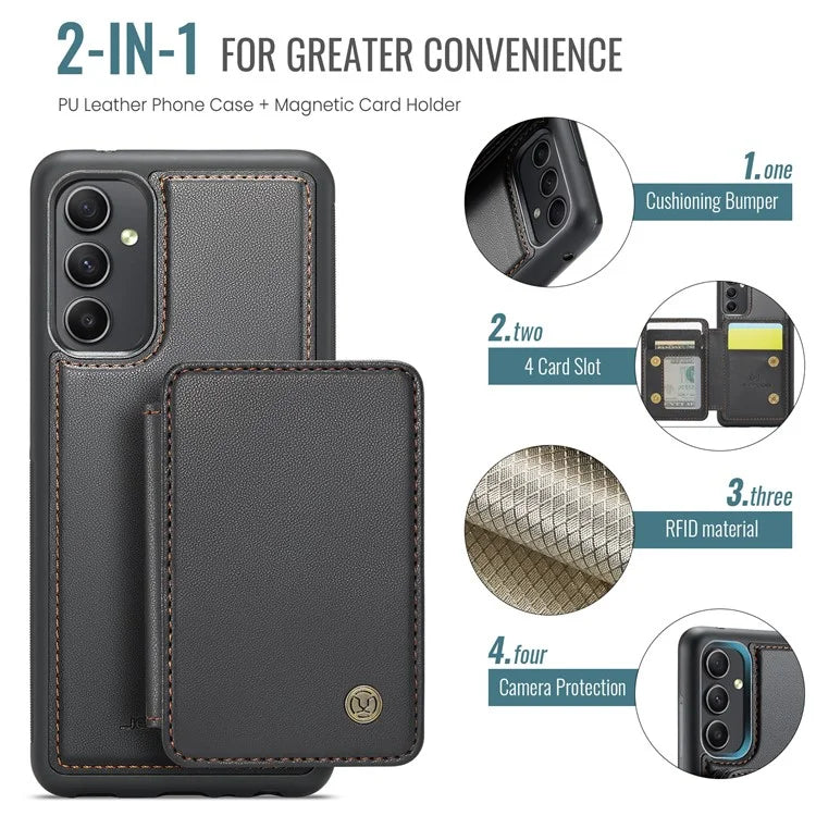 JEEHOOD J05 For Samsung Galaxy A34 5G Case Card Holder Kickstand Leather+TPU Phone Cover