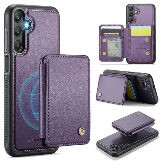 JEEHOOD J05 For Samsung Galaxy A25 5G (Global) (161.0 x 76.5 x 8.3mm) Case Card Holder Kickstand Leather+TPU Phone Cover