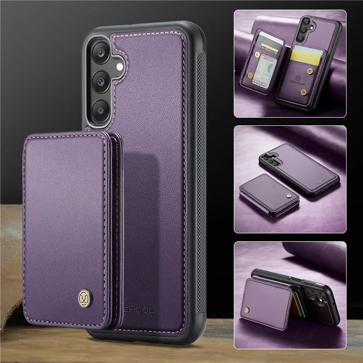 JEEHOOD J05 For Samsung Galaxy A25 5G (Global) (161.0 x 76.5 x 8.3mm) Case Card Holder Kickstand Leather+TPU Phone Cover