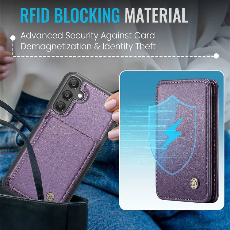 JEEHOOD J05 For Samsung Galaxy A25 5G (Global) (161.0 x 76.5 x 8.3mm) Case Card Holder Kickstand Leather+TPU Phone Cover