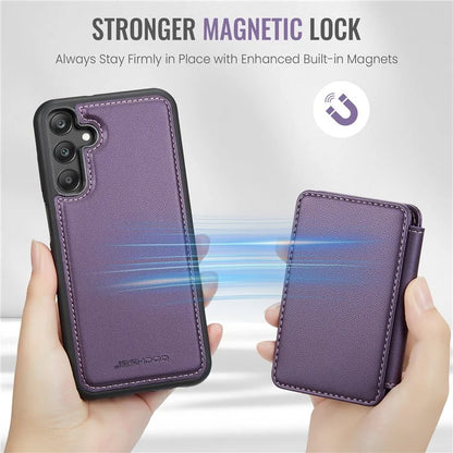 JEEHOOD J05 For Samsung Galaxy A25 5G (Global) (161.0 x 76.5 x 8.3mm) Case Card Holder Kickstand Leather+TPU Phone Cover