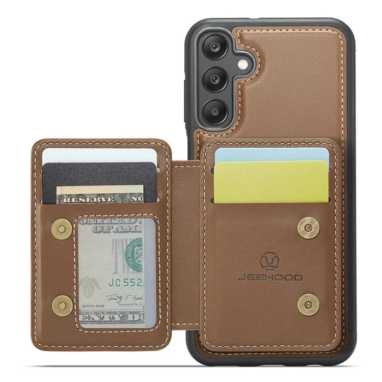 JEEHOOD J05 For Samsung Galaxy A25 5G (Global) (161.0 x 76.5 x 8.3mm) Case Card Holder Kickstand Leather+TPU Phone Cover