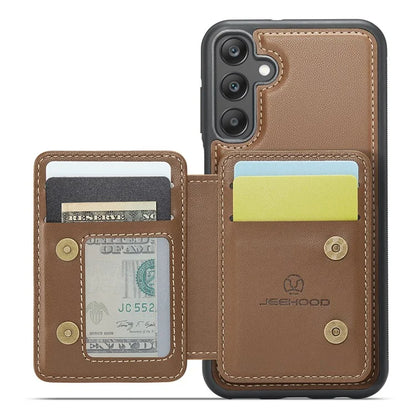 JEEHOOD J05 For Samsung Galaxy A25 5G (Global) (161.0 x 76.5 x 8.3mm) Case Card Holder Kickstand Leather+TPU Phone Cover