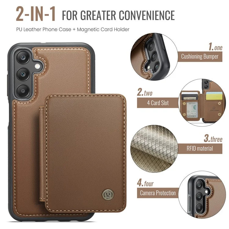 JEEHOOD J05 For Samsung Galaxy A25 5G (Global) (161.0 x 76.5 x 8.3mm) Case Card Holder Kickstand Leather+TPU Phone Cover