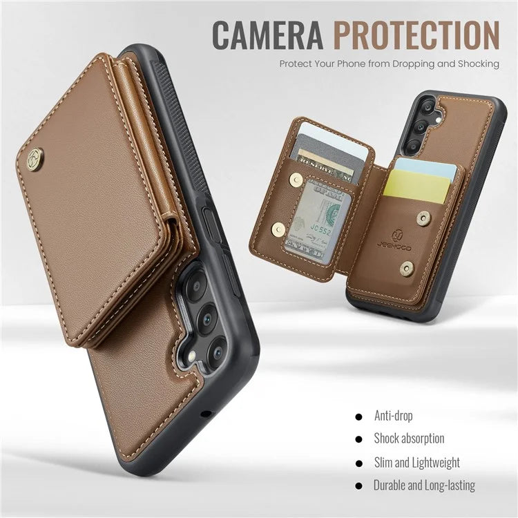 JEEHOOD J05 For Samsung Galaxy A25 5G (Global) (161.0 x 76.5 x 8.3mm) Case Card Holder Kickstand Leather+TPU Phone Cover