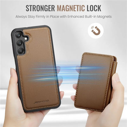 JEEHOOD J05 For Samsung Galaxy A25 5G (Global) (161.0 x 76.5 x 8.3mm) Case Card Holder Kickstand Leather+TPU Phone Cover