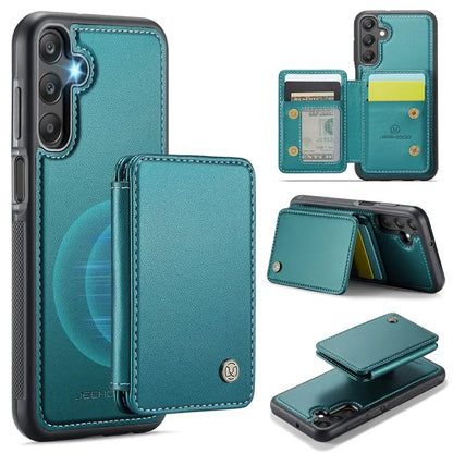 JEEHOOD J05 For Samsung Galaxy A25 5G (Global) (161.0 x 76.5 x 8.3mm) Case Card Holder Kickstand Leather+TPU Phone Cover