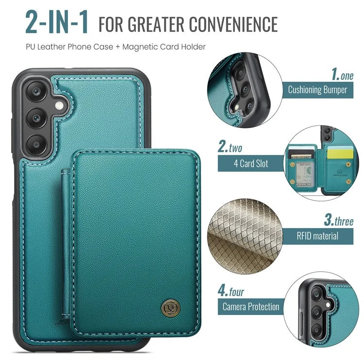 JEEHOOD J05 For Samsung Galaxy A25 5G (Global) (161.0 x 76.5 x 8.3mm) Case Card Holder Kickstand Leather+TPU Phone Cover