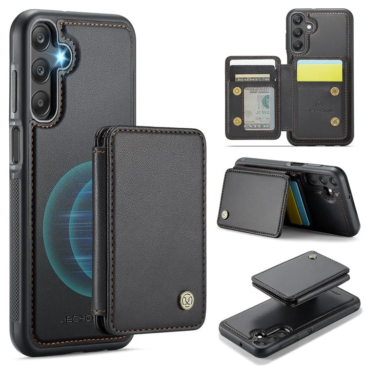 JEEHOOD J05 For Samsung Galaxy A25 5G (Global) (161.0 x 76.5 x 8.3mm) Case Card Holder Kickstand Leather+TPU Phone Cover