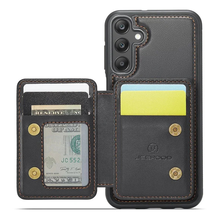 JEEHOOD J05 For Samsung Galaxy A25 5G (Global) (161.0 x 76.5 x 8.3mm) Case Card Holder Kickstand Leather+TPU Phone Cover