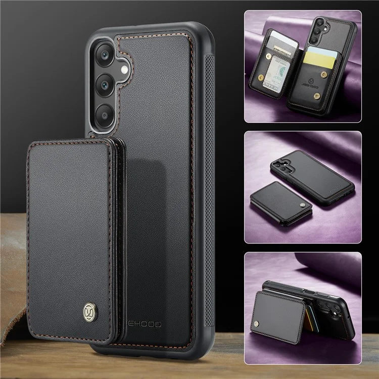 JEEHOOD J05 For Samsung Galaxy A25 5G (Global) (161.0 x 76.5 x 8.3mm) Case Card Holder Kickstand Leather+TPU Phone Cover