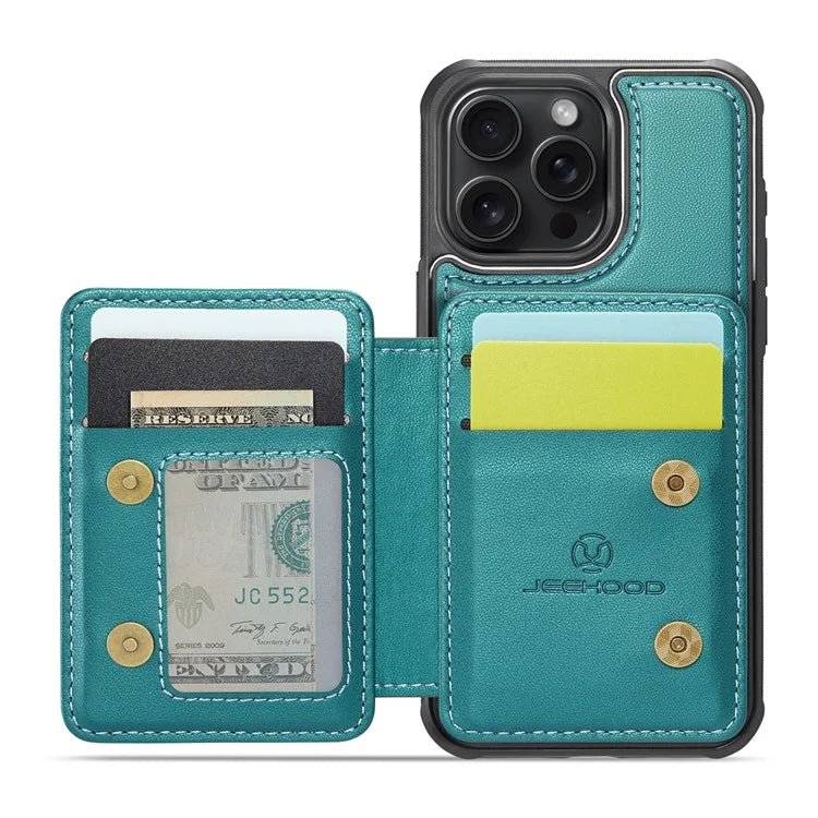 JEEHOOD J05 For iPhone 16 Pro Max Case Card Holder Kickstand Leather+TPU Phone Cover