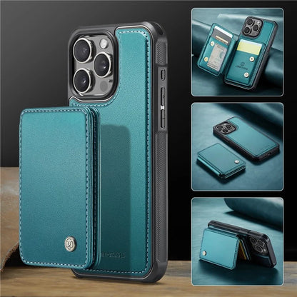 JEEHOOD J05 For iPhone 16 Pro Max Case Card Holder Kickstand Leather+TPU Phone Cover