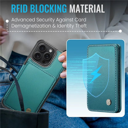 JEEHOOD J05 For iPhone 16 Pro Max Case Card Holder Kickstand Leather+TPU Phone Cover