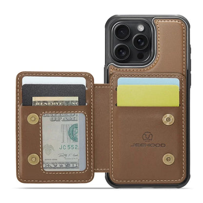 JEEHOOD J05 For iPhone 16 Pro Max Case Card Holder Kickstand Leather+TPU Phone Cover