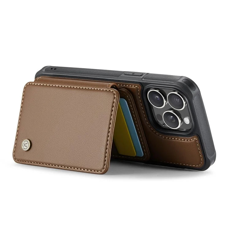 JEEHOOD J05 For iPhone 16 Pro Max Case Card Holder Kickstand Leather+TPU Phone Cover