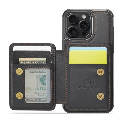 JEEHOOD J05 For iPhone 16 Pro Max Case Card Holder Kickstand Leather+TPU Phone Cover