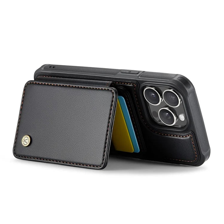 JEEHOOD J05 For iPhone 16 Pro Max Case Card Holder Kickstand Leather+TPU Phone Cover