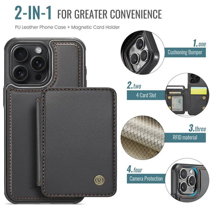 JEEHOOD J05 For iPhone 16 Pro Max Case Card Holder Kickstand Leather+TPU Phone Cover
