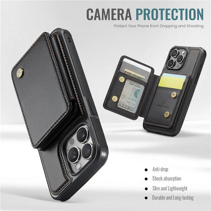 JEEHOOD J05 For iPhone 16 Pro Max Case Card Holder Kickstand Leather+TPU Phone Cover