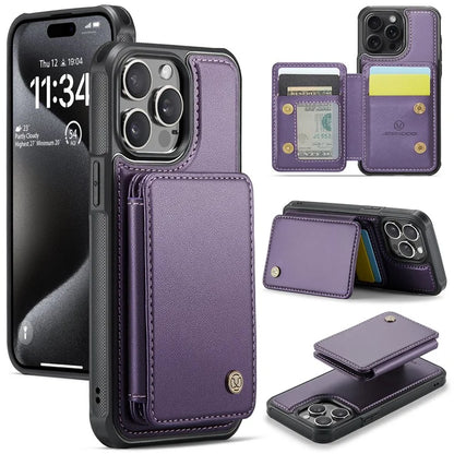 JEEHOOD J05 For iPhone 16 Pro Max Case Card Holder Kickstand Leather+TPU Phone Cover