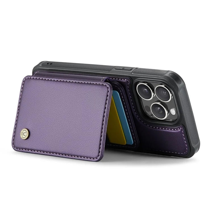 JEEHOOD J05 For iPhone 16 Pro Max Case Card Holder Kickstand Leather+TPU Phone Cover