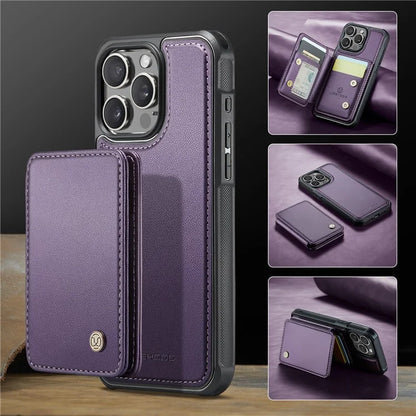 JEEHOOD J05 For iPhone 16 Pro Max Case Card Holder Kickstand Leather+TPU Phone Cover