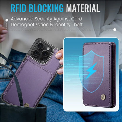 JEEHOOD J05 For iPhone 16 Pro Max Case Card Holder Kickstand Leather+TPU Phone Cover