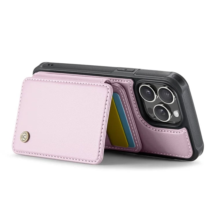 JEEHOOD J05 For iPhone 16 Pro Max Case Card Holder Kickstand Leather+TPU Phone Cover