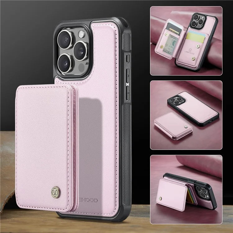 JEEHOOD J05 For iPhone 16 Pro Max Case Card Holder Kickstand Leather+TPU Phone Cover