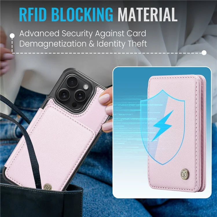 JEEHOOD J05 For iPhone 16 Pro Max Case Card Holder Kickstand Leather+TPU Phone Cover