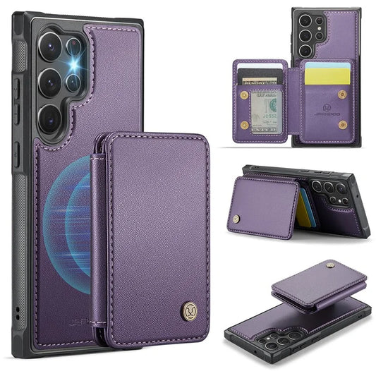 JEEHOOD J05 For Samsung Galaxy S23 Ultra Case Card Holder Kickstand Leather+TPU Phone Cover