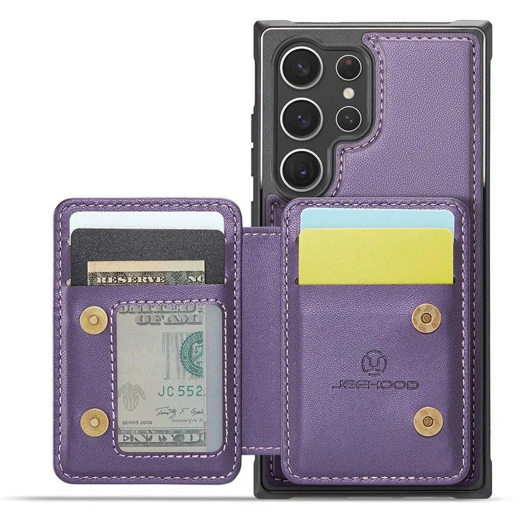JEEHOOD J05 For Samsung Galaxy S23 Ultra Case Card Holder Kickstand Leather+TPU Phone Cover