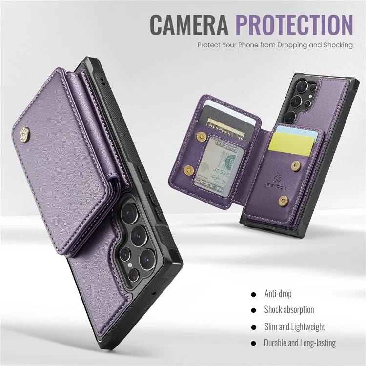 JEEHOOD J05 For Samsung Galaxy S23 Ultra Case Card Holder Kickstand Leather+TPU Phone Cover
