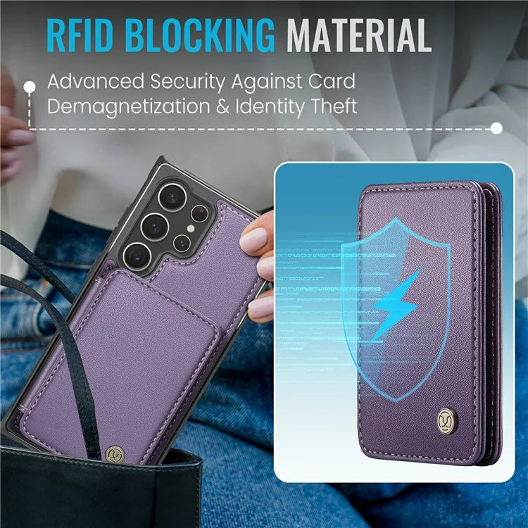 JEEHOOD J05 For Samsung Galaxy S23 Ultra Case Card Holder Kickstand Leather+TPU Phone Cover