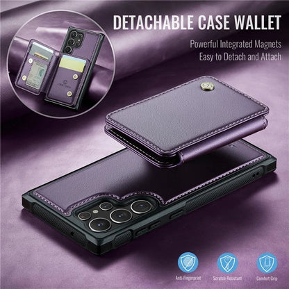 JEEHOOD J05 For Samsung Galaxy S23 Ultra Case Card Holder Kickstand Leather+TPU Phone Cover