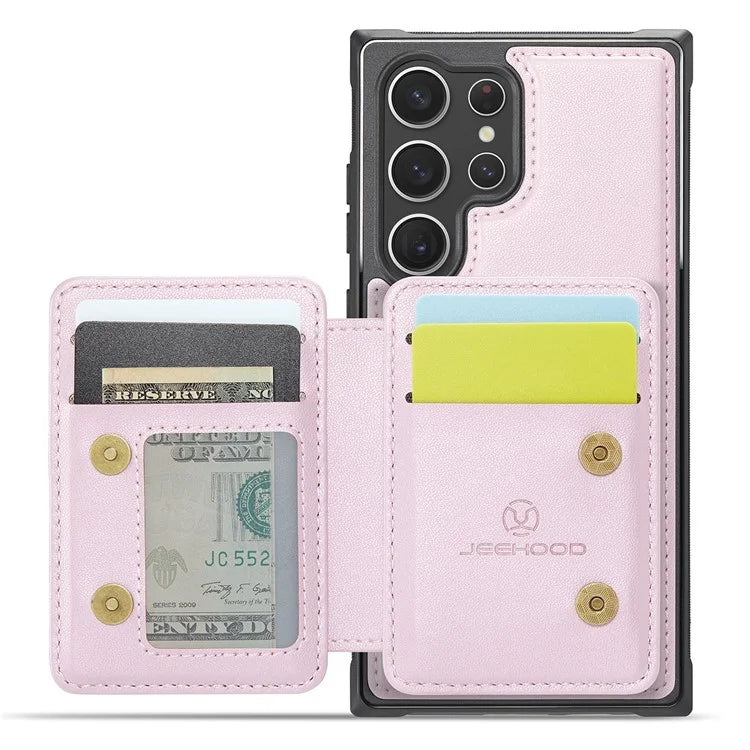 JEEHOOD J05 For Samsung Galaxy S23 Ultra Case Card Holder Kickstand Leather+TPU Phone Cover