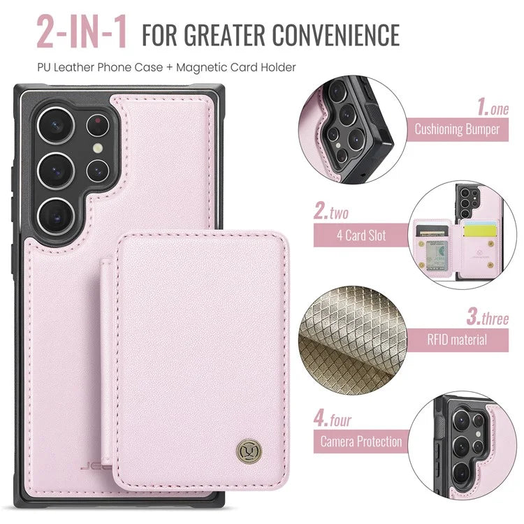 JEEHOOD J05 For Samsung Galaxy S23 Ultra Case Card Holder Kickstand Leather+TPU Phone Cover