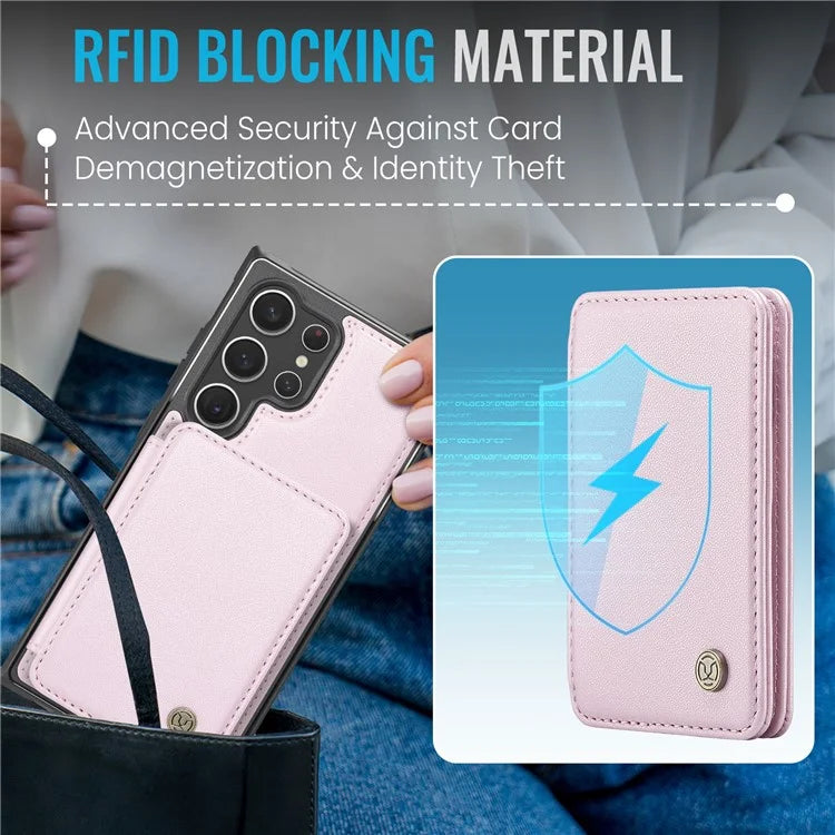 JEEHOOD J05 For Samsung Galaxy S23 Ultra Case Card Holder Kickstand Leather+TPU Phone Cover